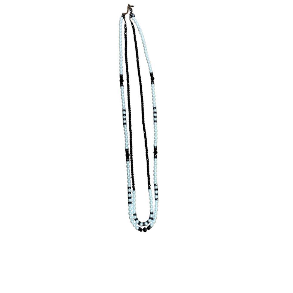 WHBM Pearl Black Glass Double Strand Necklace